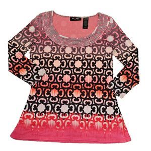 Pink Red Ombre Ikat Italian Geomatric Print Top Indiecore Maximalist Eurogirl S